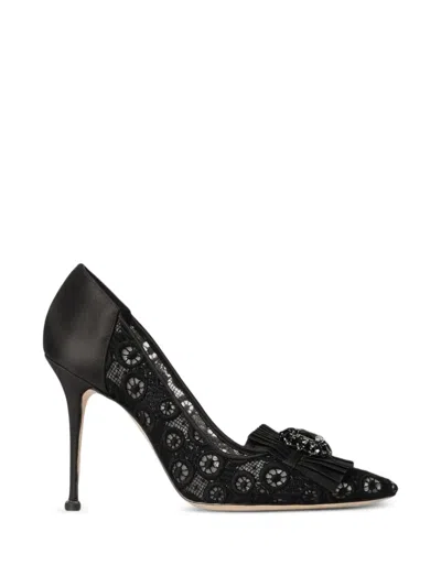 Manolo Blahnik Danceny Lace-embellished Heeled Pumps In Black