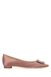 Manolo Blahnik Satin Ballerinas With Embellished Detail And Finish