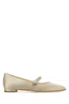 Manolo Blahnik Satin Mary Jane Ballerinas With Embellished Strap In Beige O Tan