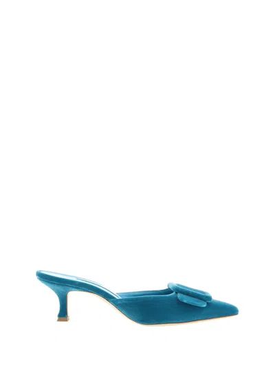 Manolo Blahnik Maysale High-heeled Muller Shoes In Blue