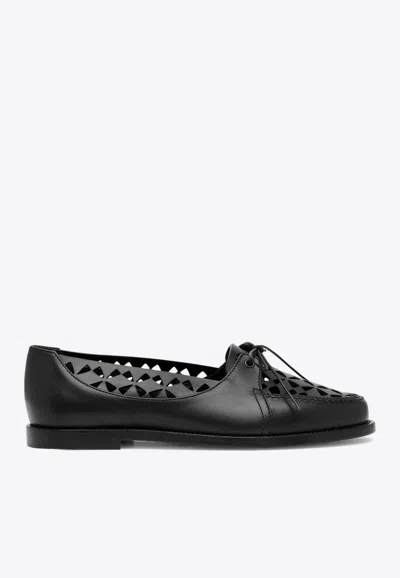 Manolo Blahnik Delirium Laser Cut Leather Loafers In Black