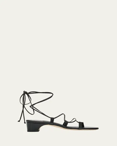 Manolo Blahnik Dellasan Leather Kitten-heel Sandals In Black
