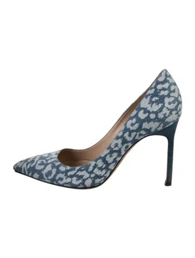 Pre-owned Manolo Blahnik Denim Animal Print Pumps In Blue