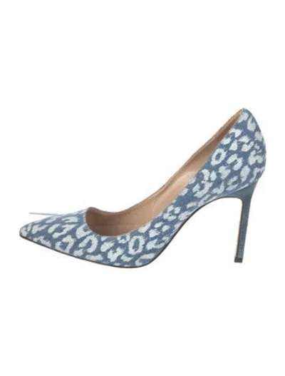 Pre-owned Manolo Blahnik Denim Animal Print Pumps In Blue