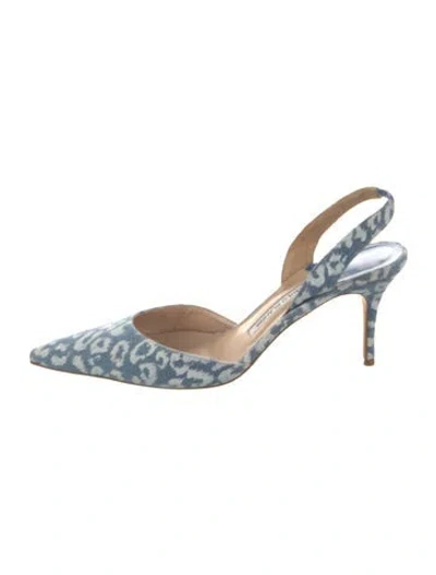 Pre-owned Manolo Blahnik Denim Animal Print Slingback Pumps In Blue