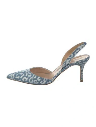 Pre-owned Manolo Blahnik Denim Animal Print Slingback Pumps In Blue