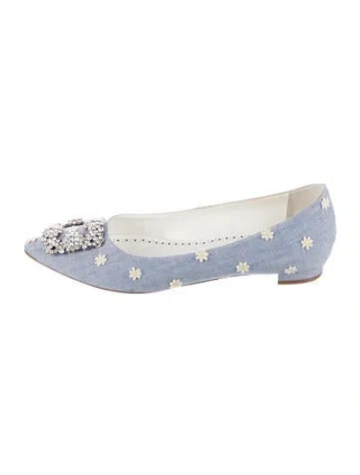 Pre-owned Manolo Blahnik Denim Ballet Flats In Blue