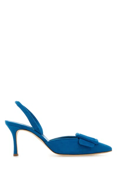 Manolo Blahnik Denim Blue Suede Maysli Pumps