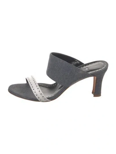 Pre-owned Manolo Blahnik Denim Colorblock Pattern Slides In Blue