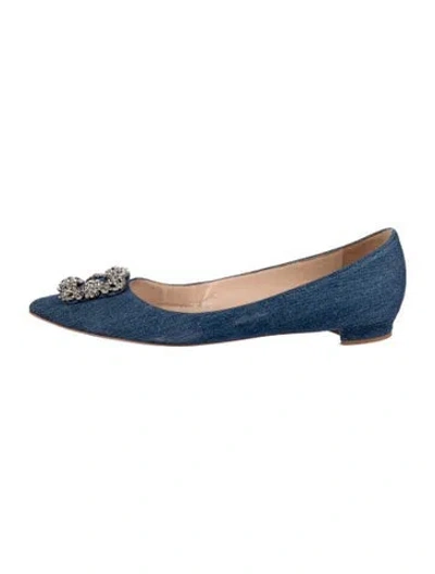 Pre-owned Manolo Blahnik Denim Crystal Embellishments Ballet Flats In Blue