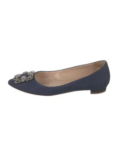 Pre-owned Manolo Blahnik Denim Crystal Embellishments Ballet Flats In Burgundy