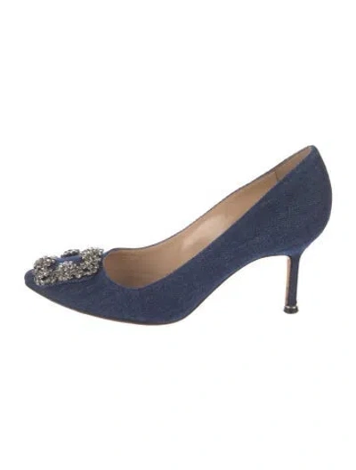 Pre-owned Manolo Blahnik Denim Crystal Embellishments Pumps In Blue