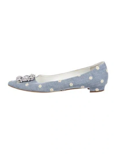 Pre-owned Manolo Blahnik Denim Flats In Silver