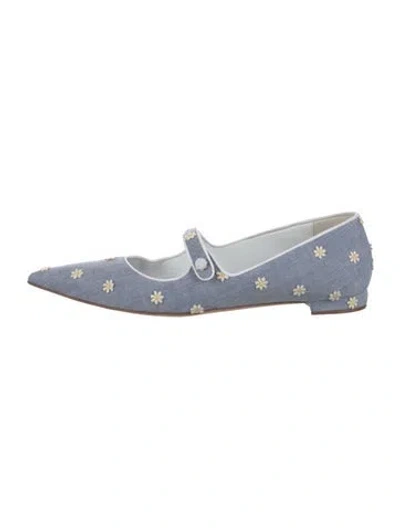 Pre-owned Manolo Blahnik Denim Floral Print Mary Jane Flats In Blue