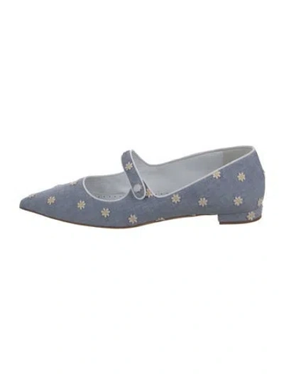 Pre-owned Manolo Blahnik Denim Mary Jane Flats In Blue