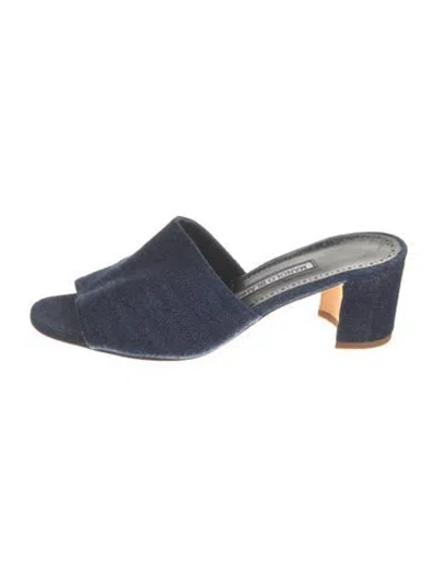 Pre-owned Manolo Blahnik Denim Mules In Blue