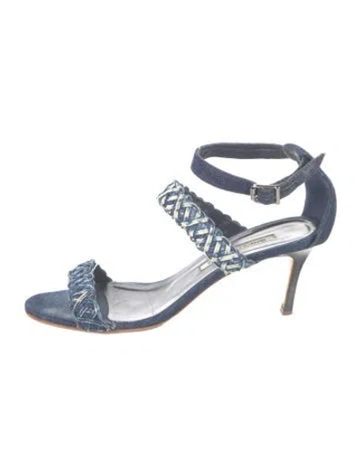 Pre-owned Manolo Blahnik Denim Patterned Sandals In Blue