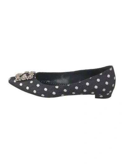 Pre-owned Manolo Blahnik Denim Polka Dot Print Ballet Flats In Blue