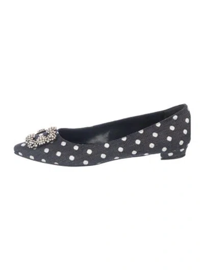 Pre-owned Manolo Blahnik Denim Polka Dot Print Ballet Flats In Blue