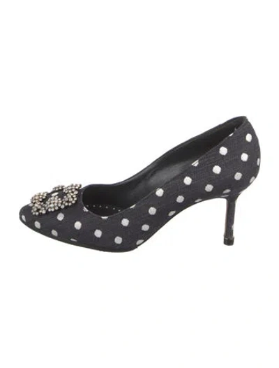 Pre-owned Manolo Blahnik Denim Polka Dot Print Pumps In Blue