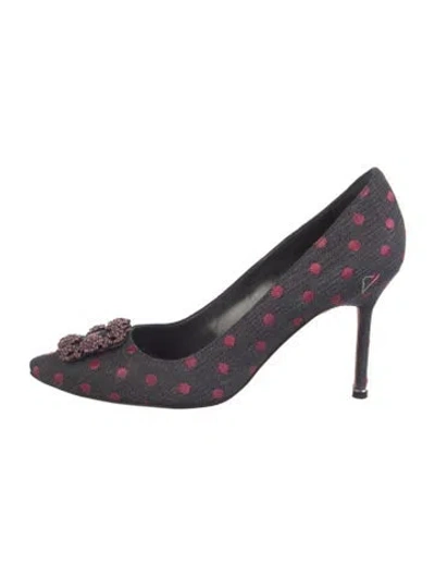 Pre-owned Manolo Blahnik Denim Polka Dot Print Pumps In Blue