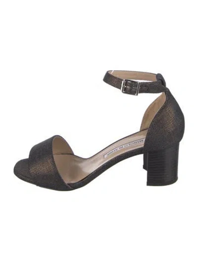 Pre-owned Manolo Blahnik Denim Sandals In Black/metallic