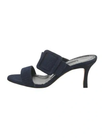 Pre-owned Manolo Blahnik Denim Slides In Blue