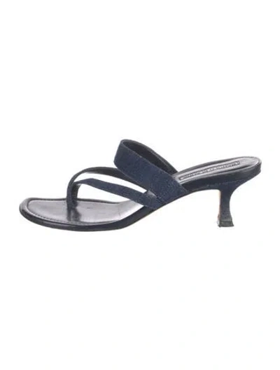 Pre-owned Manolo Blahnik Denim Slides In Blue