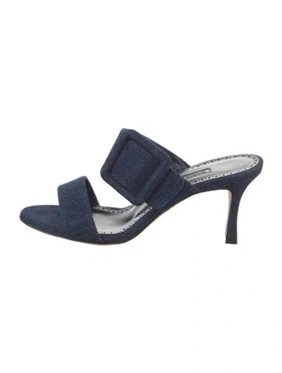 Pre-owned Manolo Blahnik Denim Slides In Blue