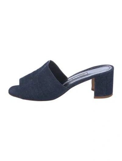 Pre-owned Manolo Blahnik Denim Slides In Blue