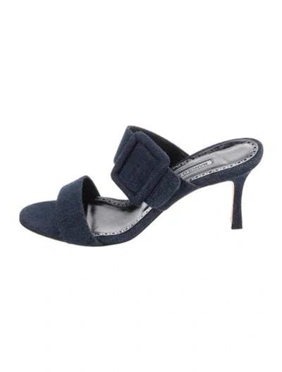 Pre-owned Manolo Blahnik Denim Slides In Blue