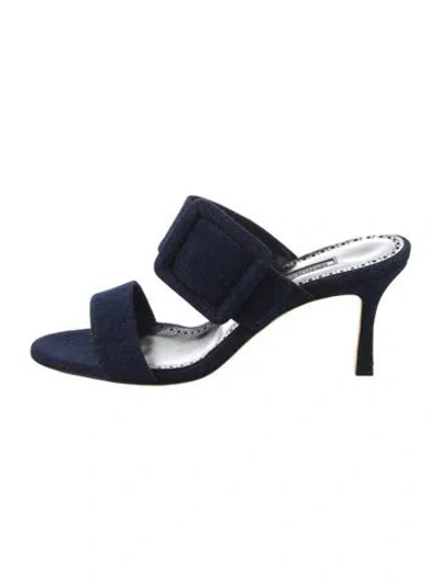 Pre-owned Manolo Blahnik Denim Slides W/ Tags In Blue