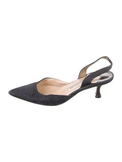 Pre-owned Manolo Blahnik Denim Slingback Pumps In Blue