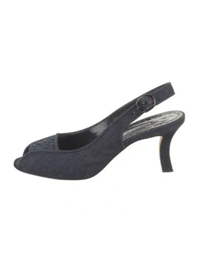 Pre-owned Manolo Blahnik Denim Slingback Pumps In Blue