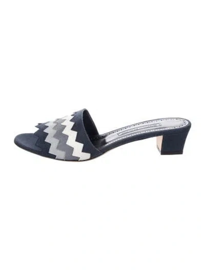Pre-owned Manolo Blahnik Denim Striped Sandals In Blue