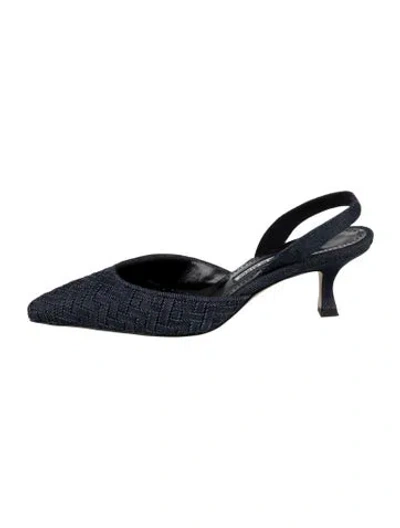 Pre-owned Manolo Blahnik Denim Tweed Pattern Pumps In Black/blue