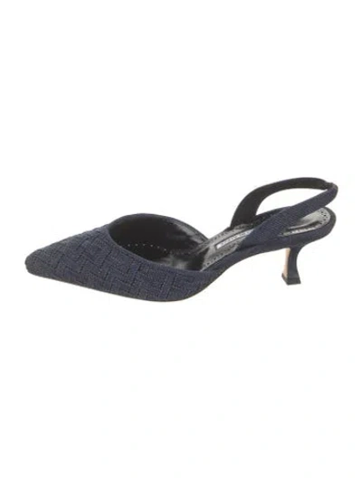 Pre-owned Manolo Blahnik Denim Tweed Pattern Slingback Pumps In Blue