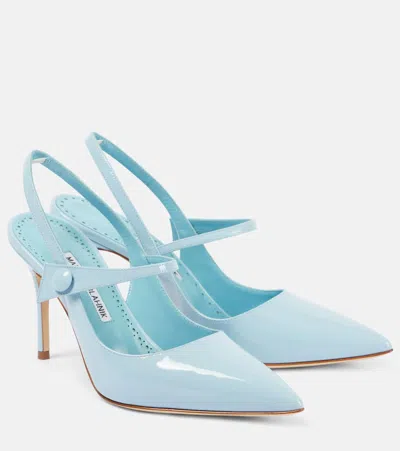 Manolo Blahnik Didion Patent Mary Jane Pumps In Blue