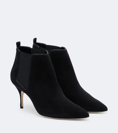 Manolo Blahnik Dildi Suede Ankle Boots In Black