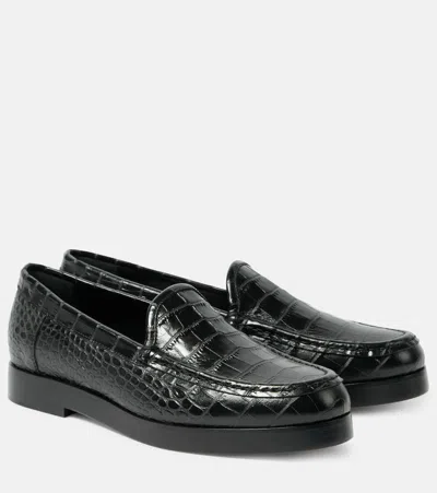 Manolo Blahnik Dinelio Croc-effect Leather Loafers In Black