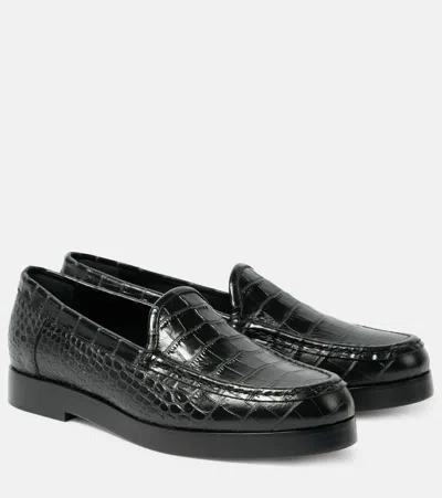 Manolo Blahnik Dinelio Croc-embossed Leather Loafer In Black