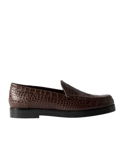Manolo Blahnik Dinelio Croc-effect Leather Loafers In Brown