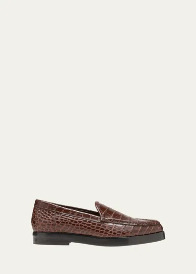 Manolo Blahnik Dinelio Croco Slip-on Loafers In Dbrw2064