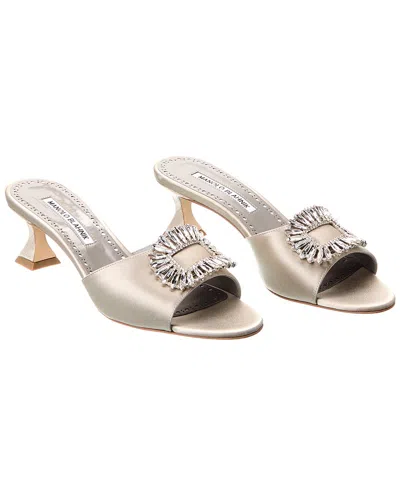 Pre-owned Manolo Blahnik Dnu Inv  Laalita 50 Satin Sandal (authentic Pre-loved) In Silver