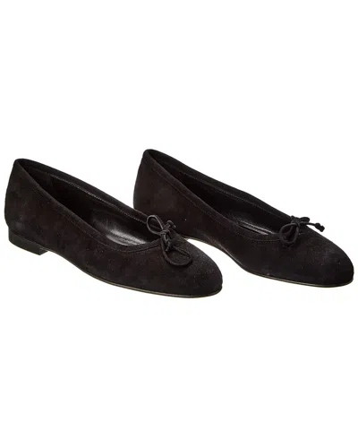 Pre-owned Manolo Blahnik Dnu Inv  Veralli Suede Flat (authentic Pre-loved) In Black