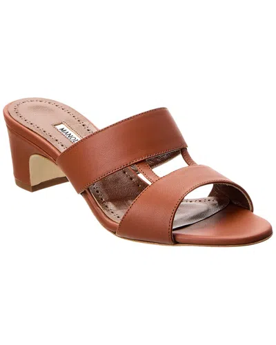 Pre-owned Manolo Blahnik Dnu  Chus 50 Leather Sandal (authentic ) In Brown