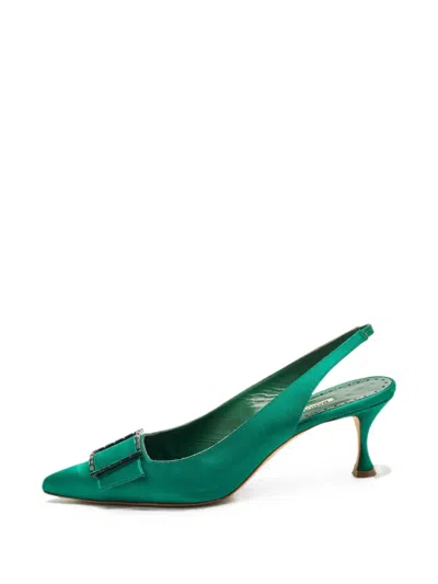 Pre-owned Manolo Blahnik Dolores Slingback Heeled Pumps In Green