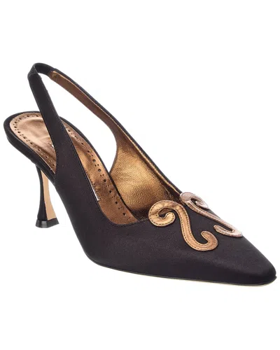 Manolo Blahnik Durbar 90 Satin Slingback Pump In Black