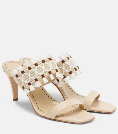 Manolo Blahnik Efeso 70 Fringed Raffia And Leather Sandals In Neutral