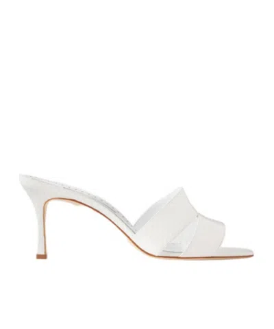 Manolo Blahnik Snakeskin-effect Double-strap Sandals In White
